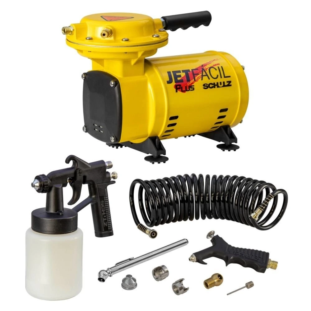 b5bcf17c366950bcde2cd1adc6a5ead4-1777130464.webp Motocompressor de Ar Jet Fácil Plus 0,33HP com 9 Acessórios Schulz - Imagem 1